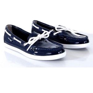 Cole Haan Nantucket camp moccasin navy blue patent